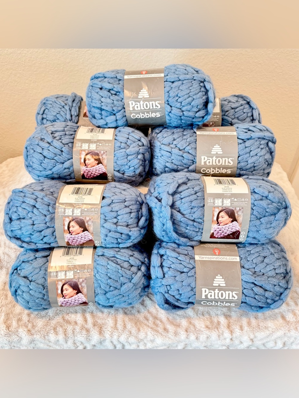 NWT, Bundle 9, Patons Cobble Chunky Yarn - Blue Shadow Cozy Knit Skein